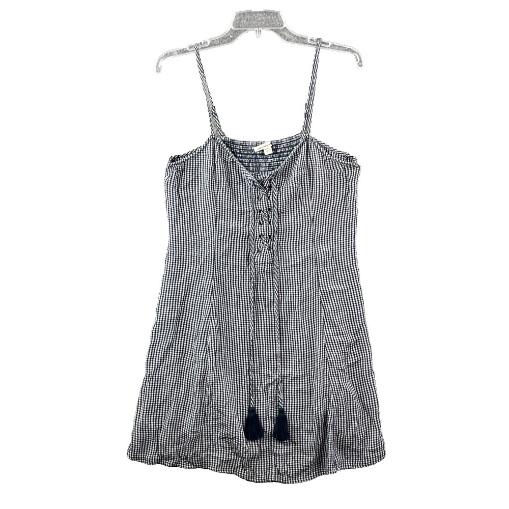 American Eagle Outfitters Smocked Mini Dress Women Medium Gingham Lace Up Tassel
